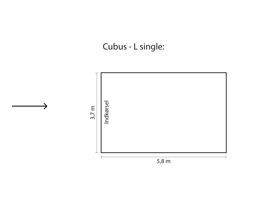 CUBUS-L Single carport grundplanstegning med pil til indkørslen
