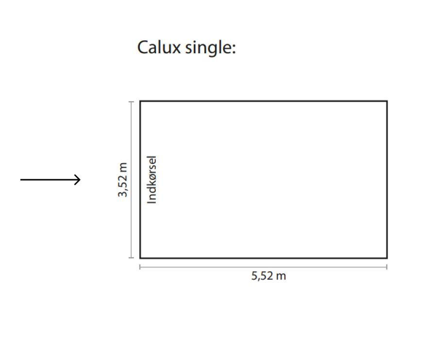 Calux single grundplanstegning for carport med pil for indkørsel