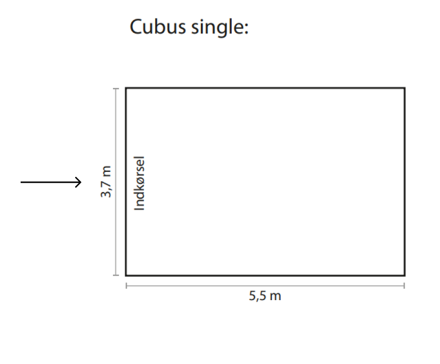 Cubus single grundplanstegning for carport med pil for indkørsel